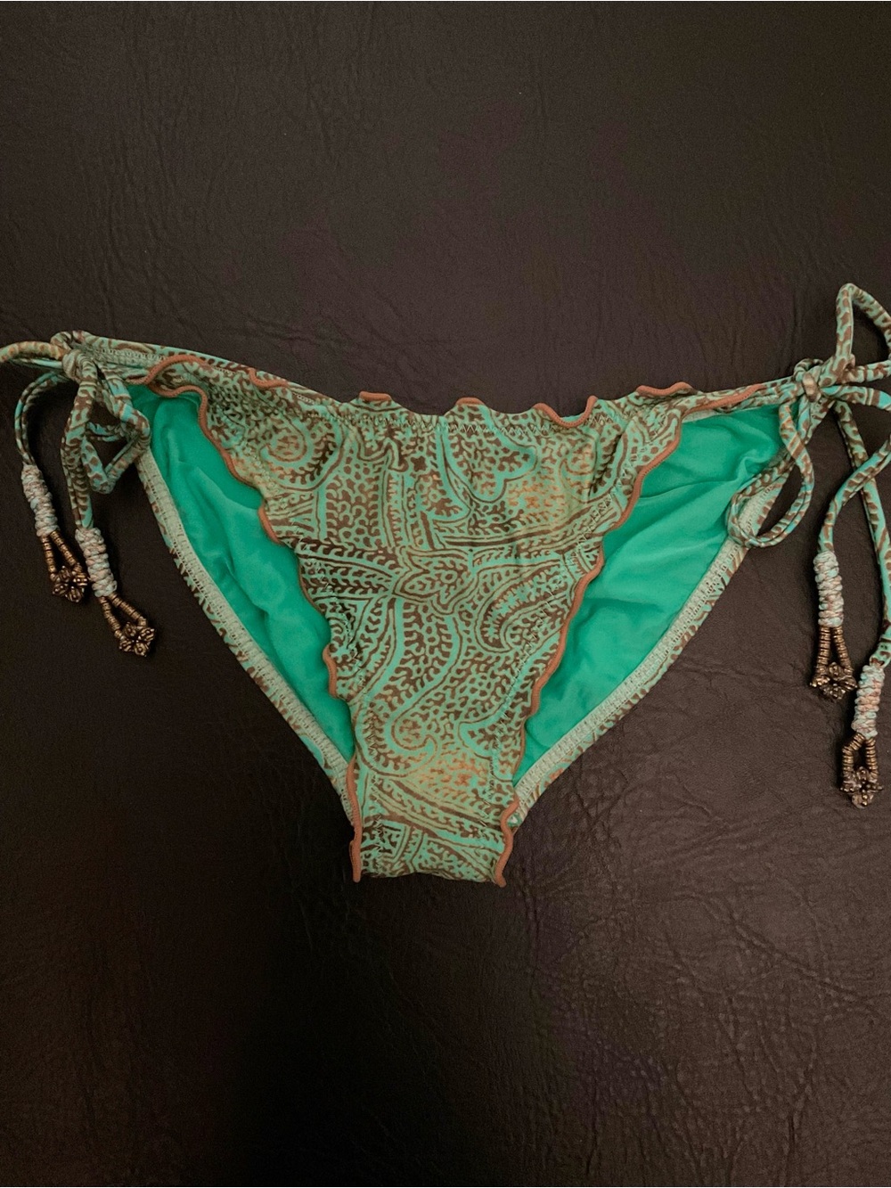VIX Indian Ripple Mint Green Tie Side Full Bikini Bottoms Size Medium